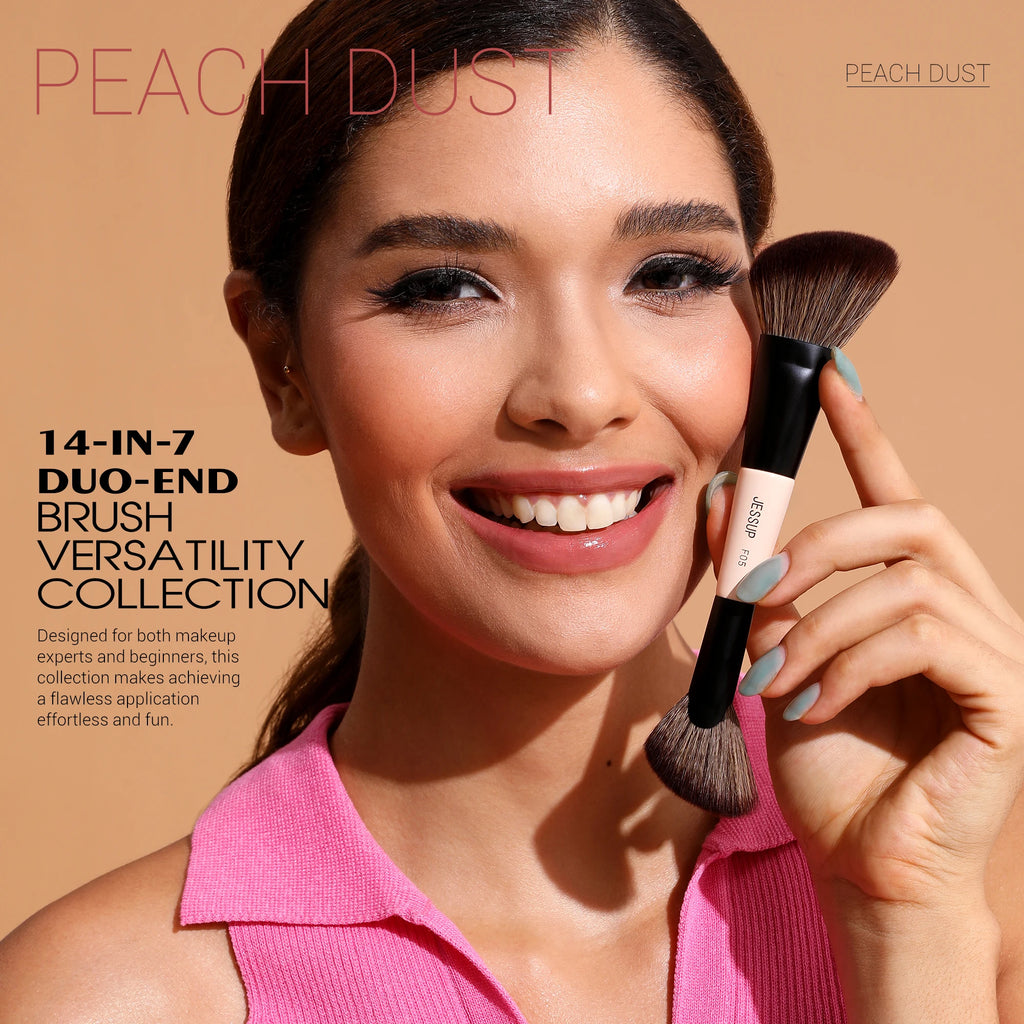 Double-Sided Makeup Brush Set - 3/5/7 Pieces for Foundation, Eyeshadow, and Powder Blending - Cruelty-Free Peach Dust T600
