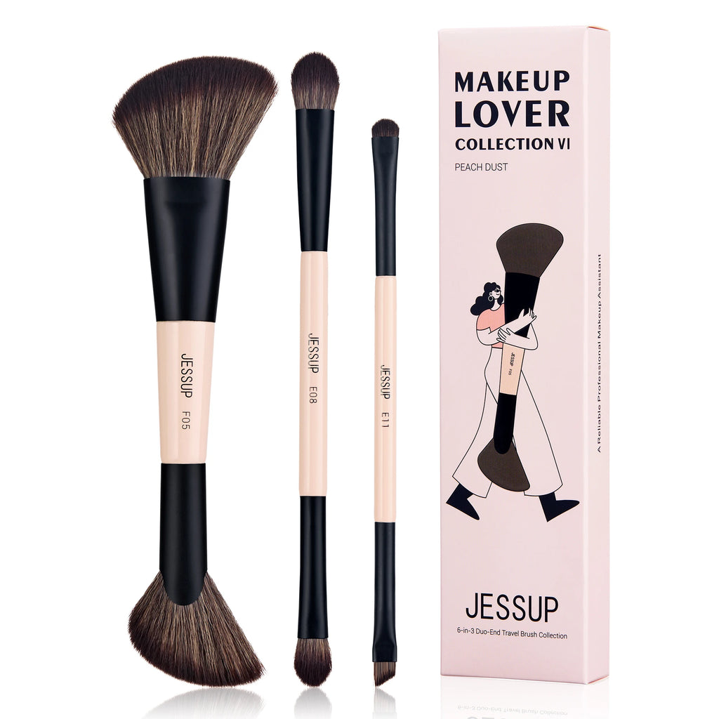 Double-Sided Makeup Brush Set - 3/5/7 Pieces for Foundation, Eyeshadow, and Powder Blending - Cruelty-Free Peach Dust T600