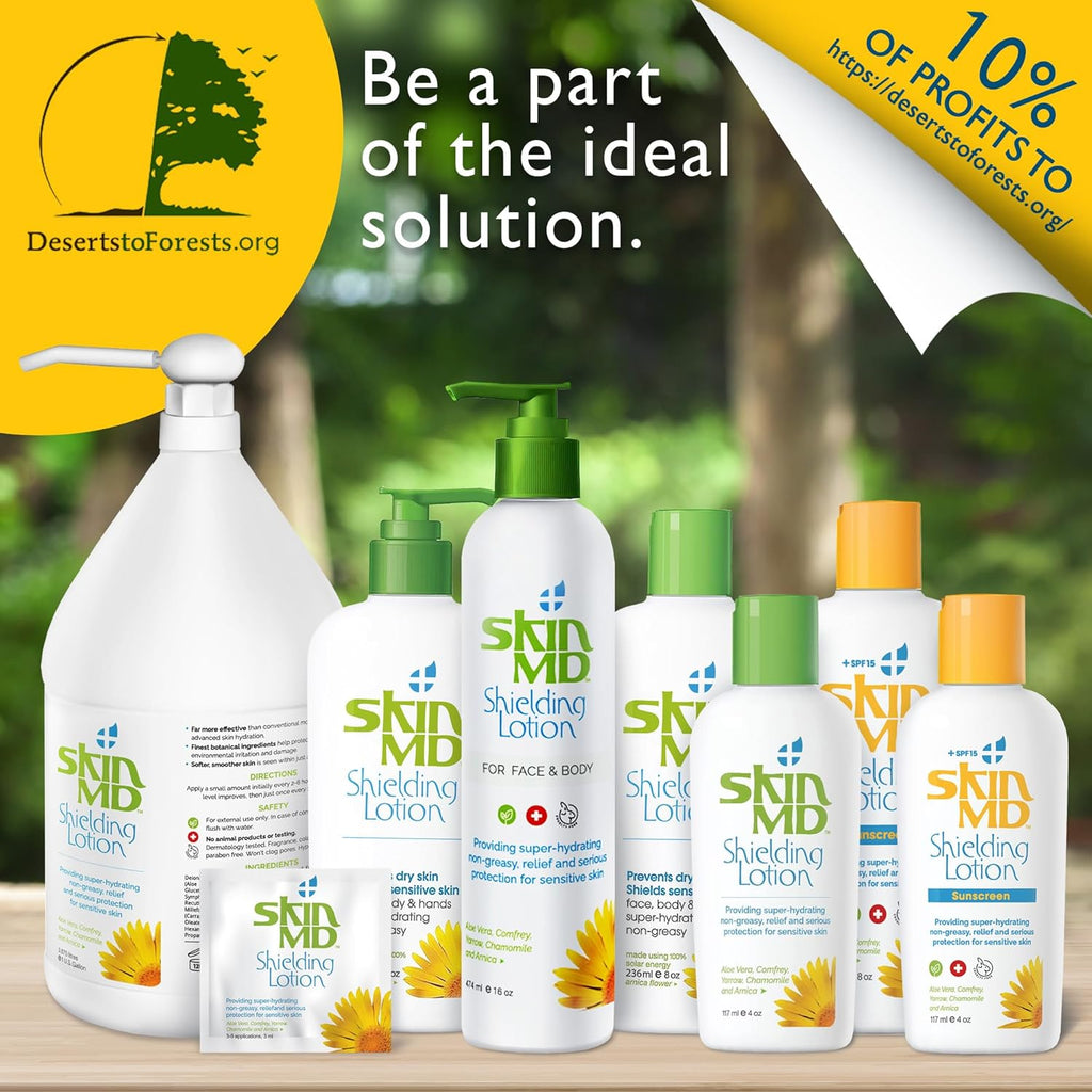 Skin MD Shielding Lotion - Hydrating Body Lotion for Sensitive Skin with Dispenser | Non-Greasy, Fast-Absorbing Moisturizer with Plant-Based Ingredients for Eczema & Psoriasis Relief - 8 oz Pump