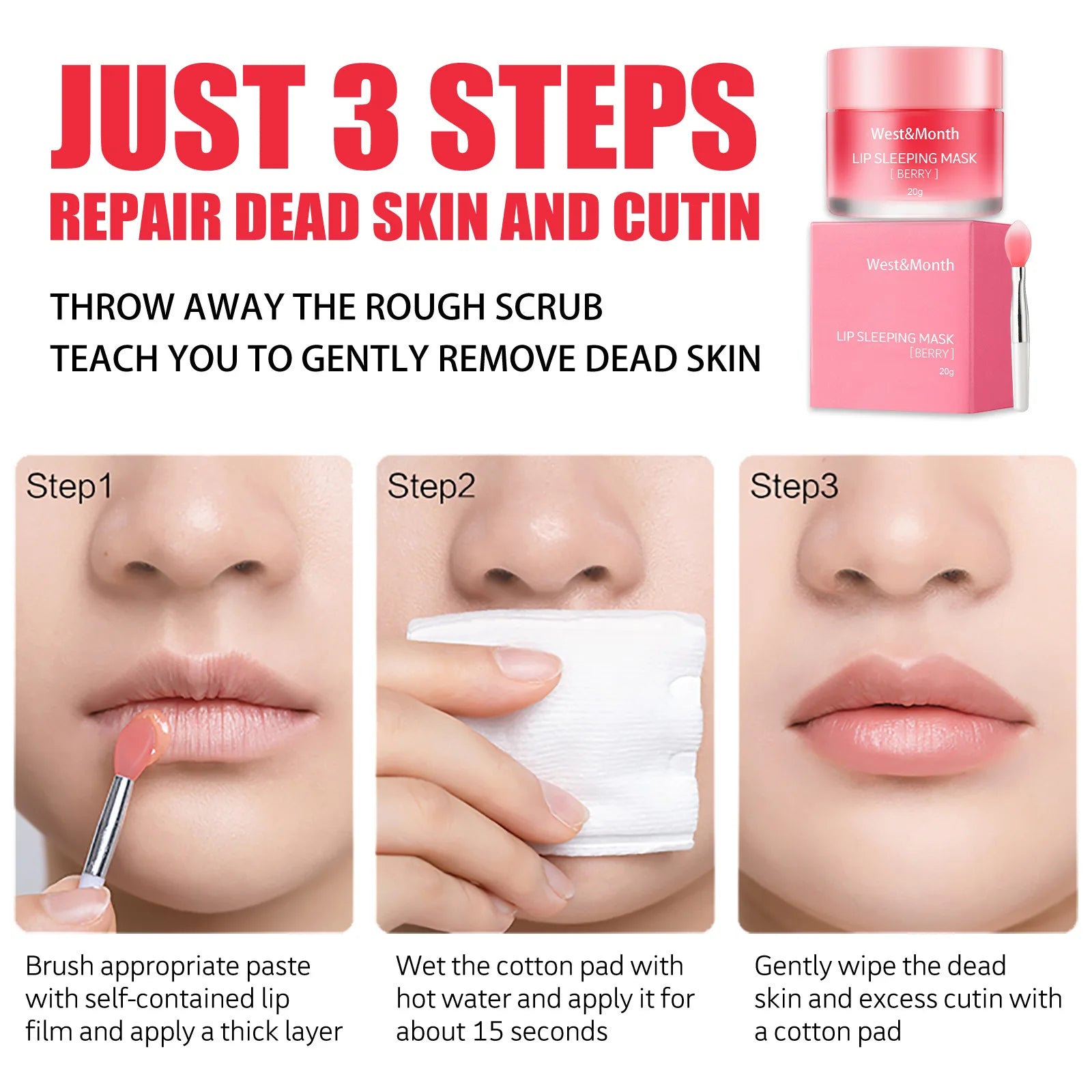 Berry Lip Sleeping Mask - 20G Moisturizing Balm for Nighttime Care, Reduces Lip Lines, Nourishing Formula, Korean Skincare