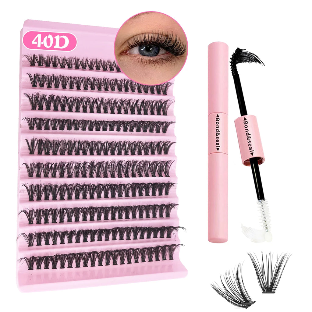200 PCS Eyelash Cluster Extension Kit with Bond and Seal Makeup Tools for DIY Lash Application
