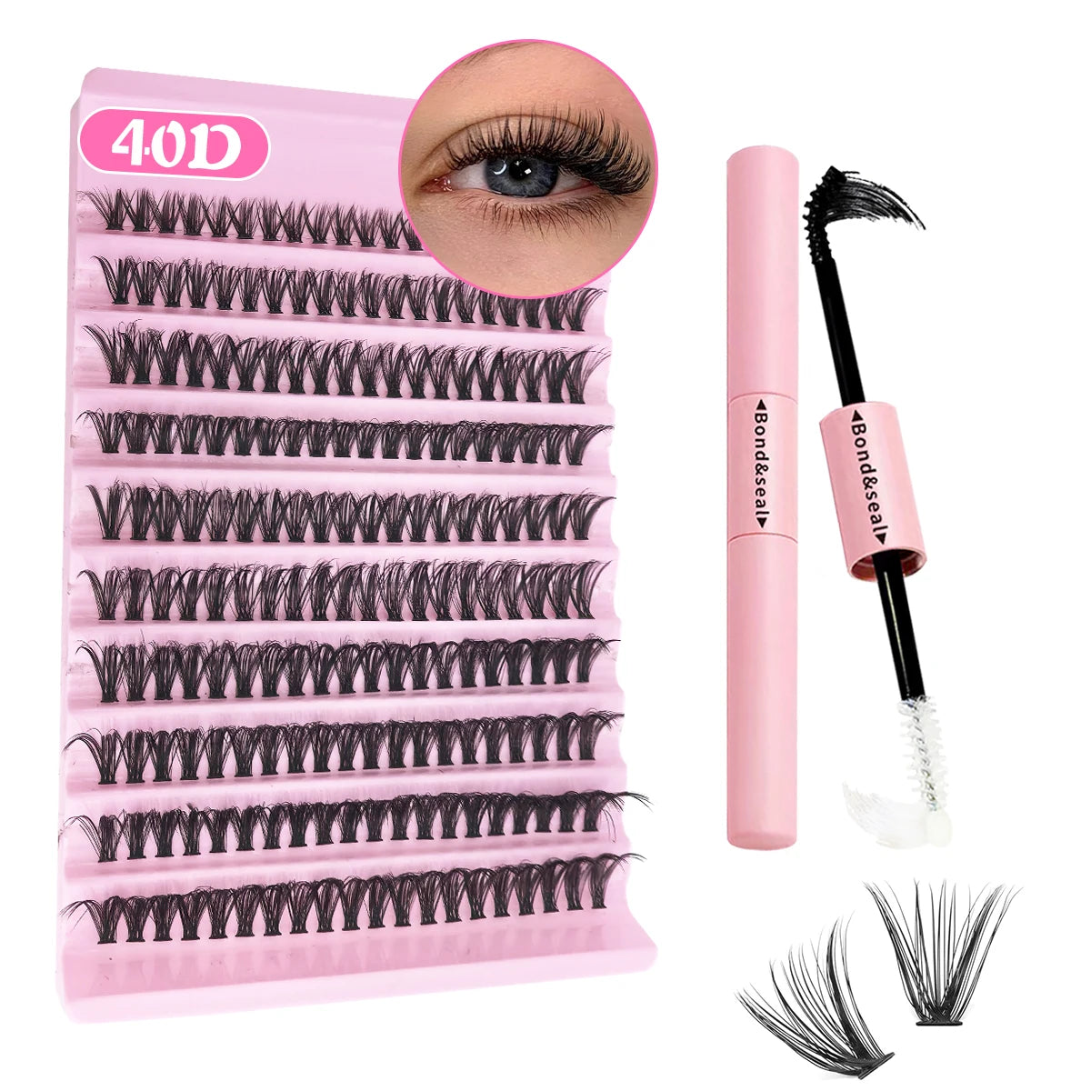 200 PCS Eyelash Cluster Extension Kit with Bond and Seal Makeup Tools for DIY Lash Application
