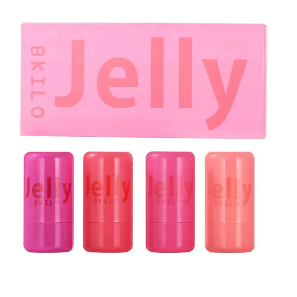 4-Piece Jelly Cheek Blush Tint Set - 3-in-1 Transparent Moisturizing Blusher, Facial Contour, and Lipstick for Long-Lasting Makeup