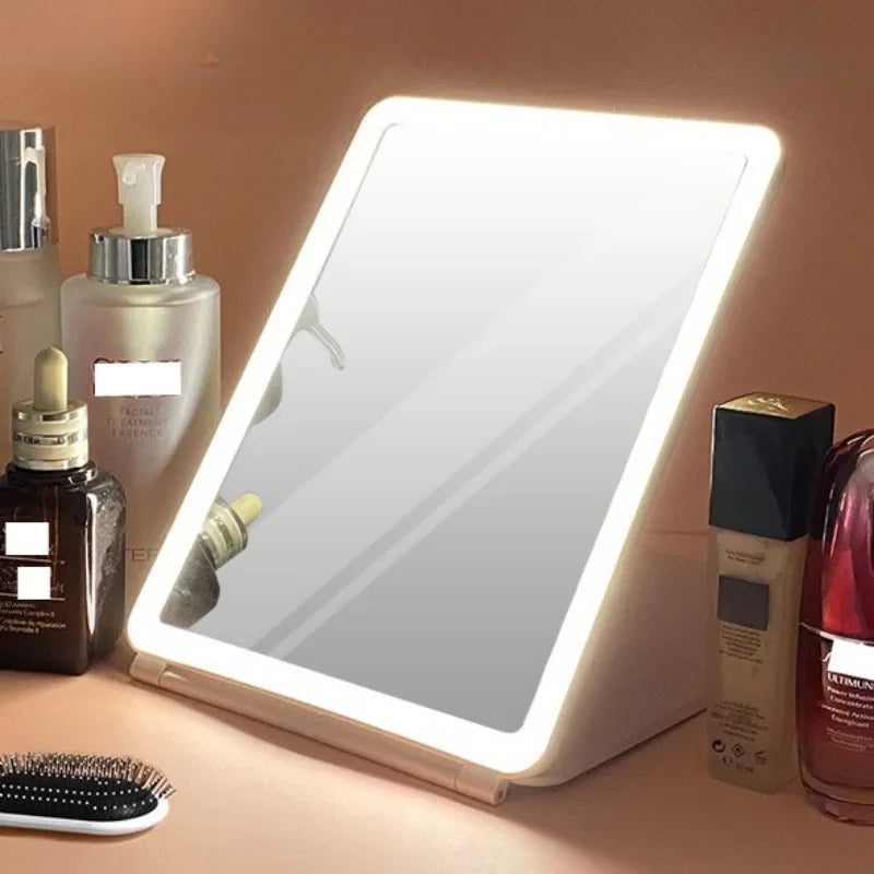 Portable LED Lighted Vanity Makeup Mirror with Touch Screen Dimming and Three Color Settings - Folding Cosmetic Travel Mirror and Large Table Mirror