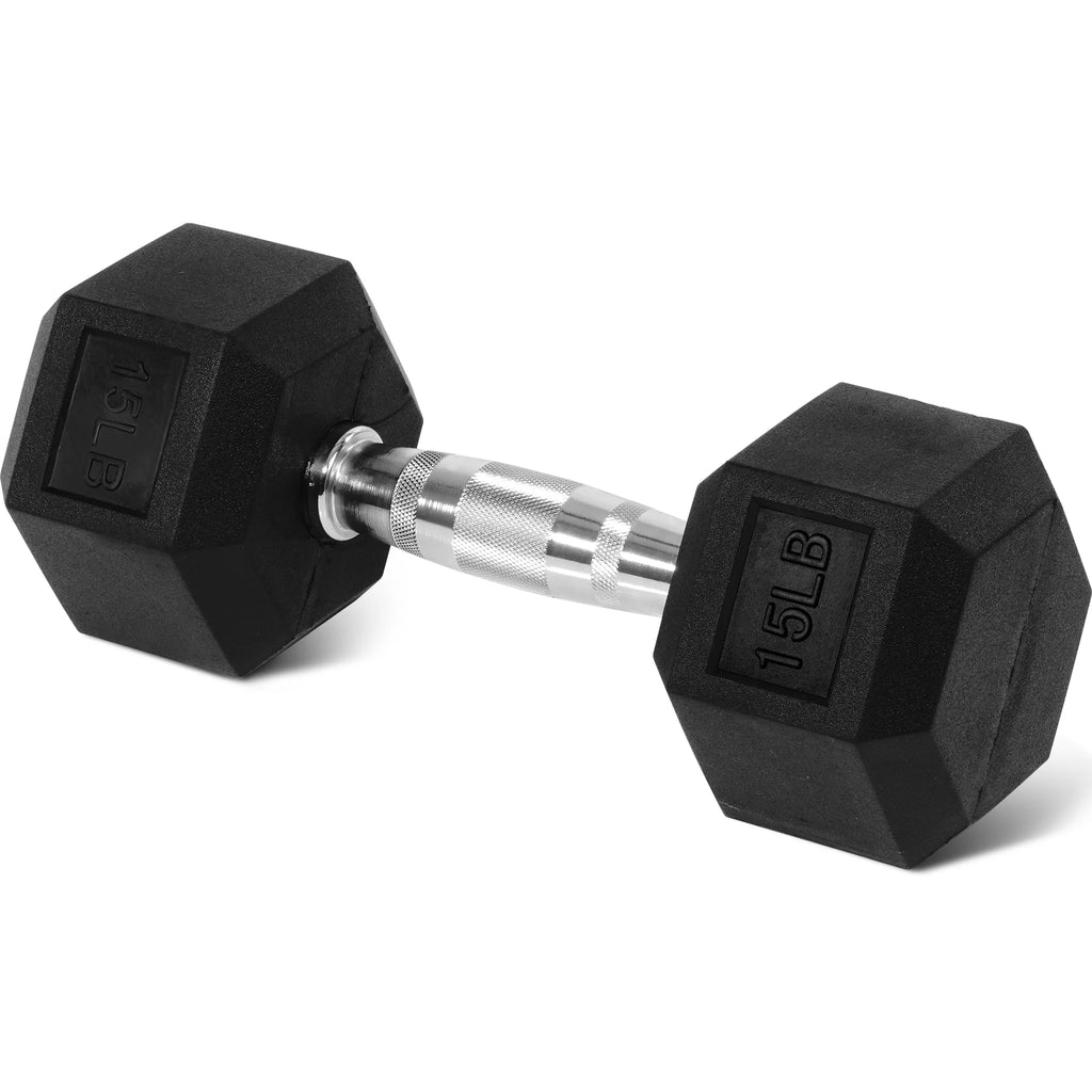15 lb Hex Dumbbell with Black Rubber Coating