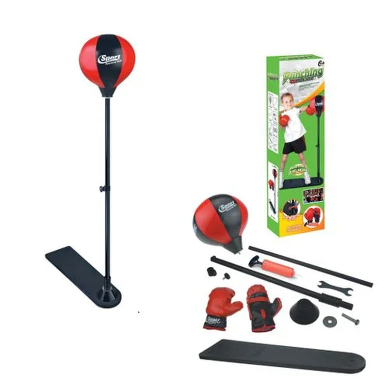 Playworld Red Boxing Punching Bag Set with Gloves, Pump, and Adjustable Stand