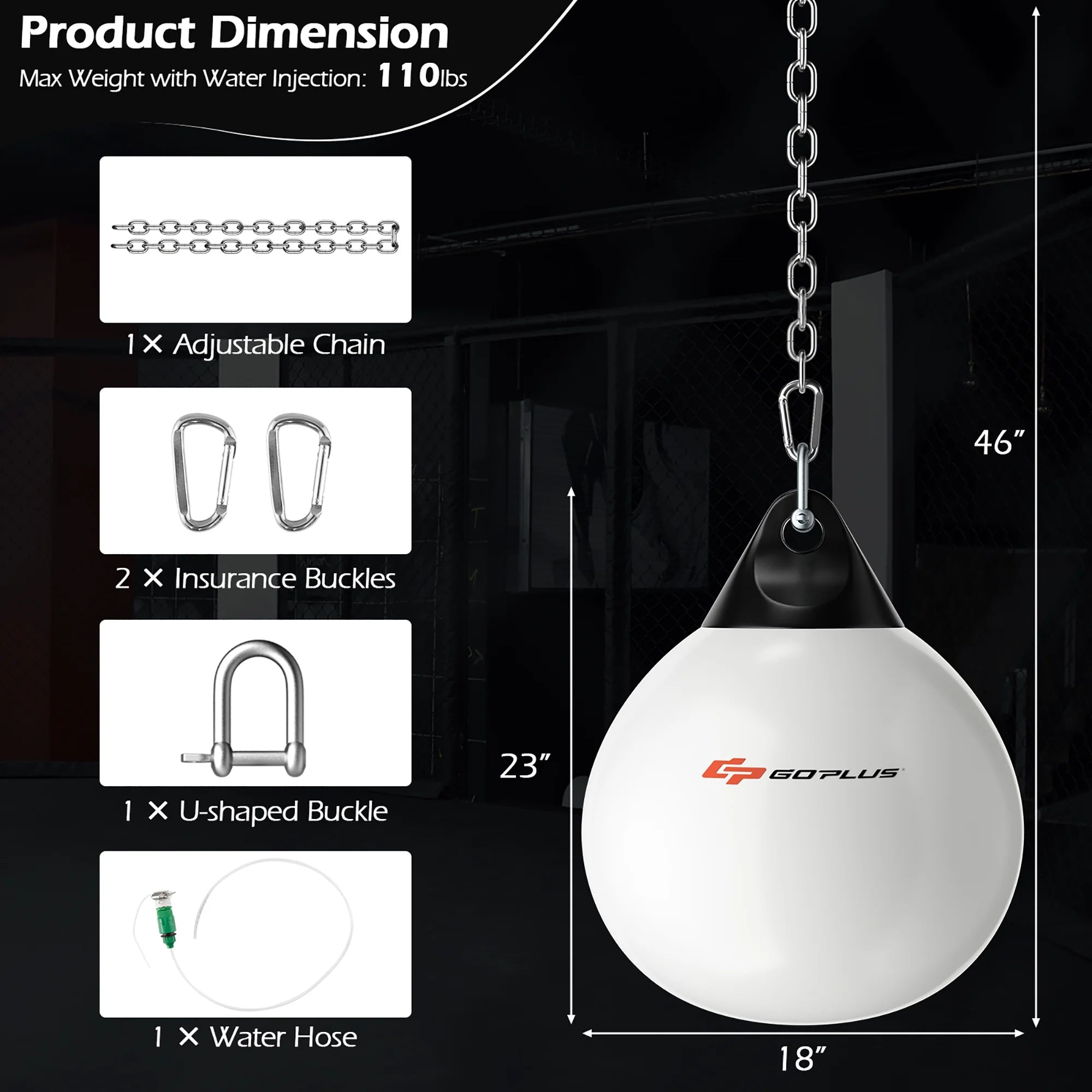 Goplus 18-Inch Heavy Water-Filled Aqua Training Boxing Bag - 110 lbs for Home Gym - White