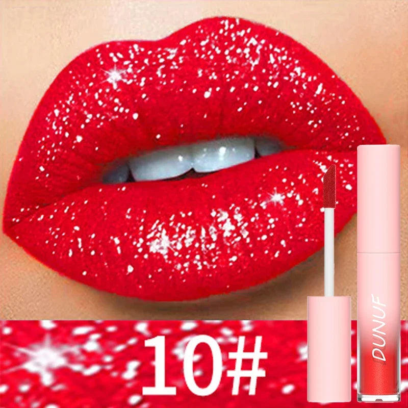 18-Color Metallic Waterproof Lip Gloss Set with Long-Lasting Matte and Shimmer Finishes for Women