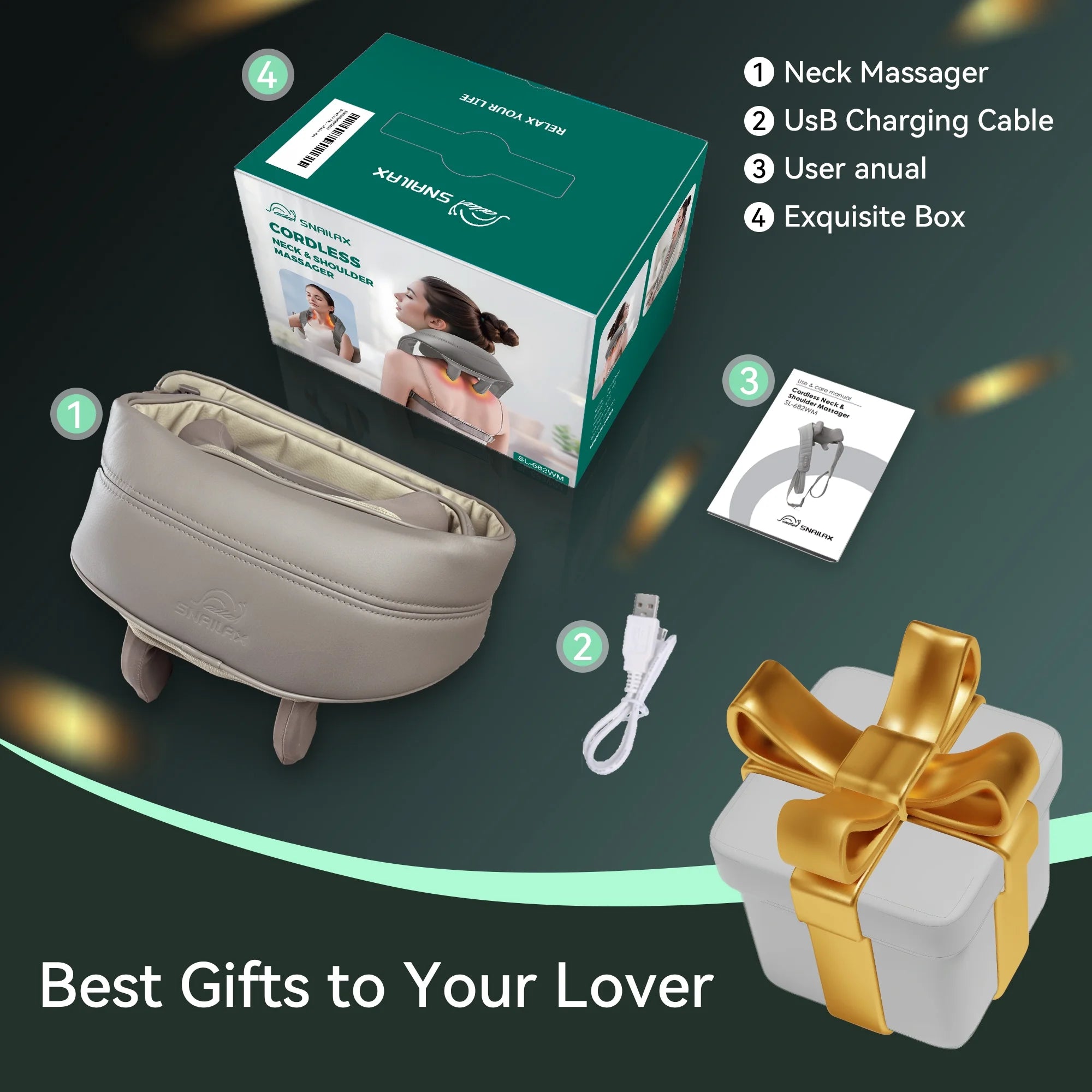 Cordless Shiatsu Neck & Shoulder Massager with Heat for Pain Relief, Deep Tissue Kneading, Gifts