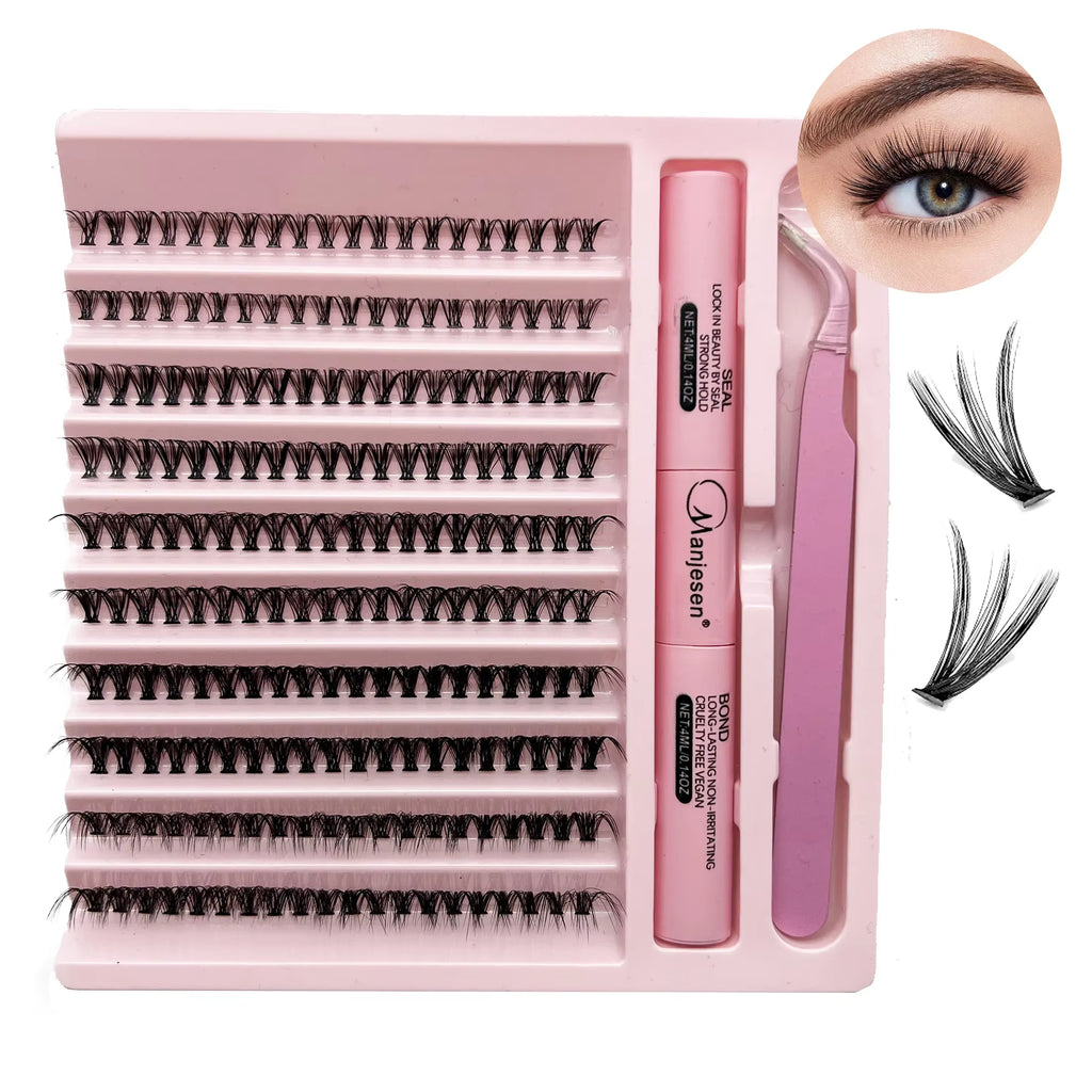 Professional DIY Eyelash Extension Kit - 200 PCS Cluster Lashes with Bonding and Sealing Tools for Optimal Application