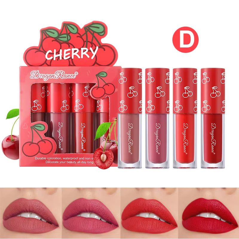 Velvet Matte Lip Gloss Set - 3 or 4 Pieces, Long-Lasting, Non-Fading, Non-Stick Cup, Fruit Scented, Smooth and Lightweight Formula