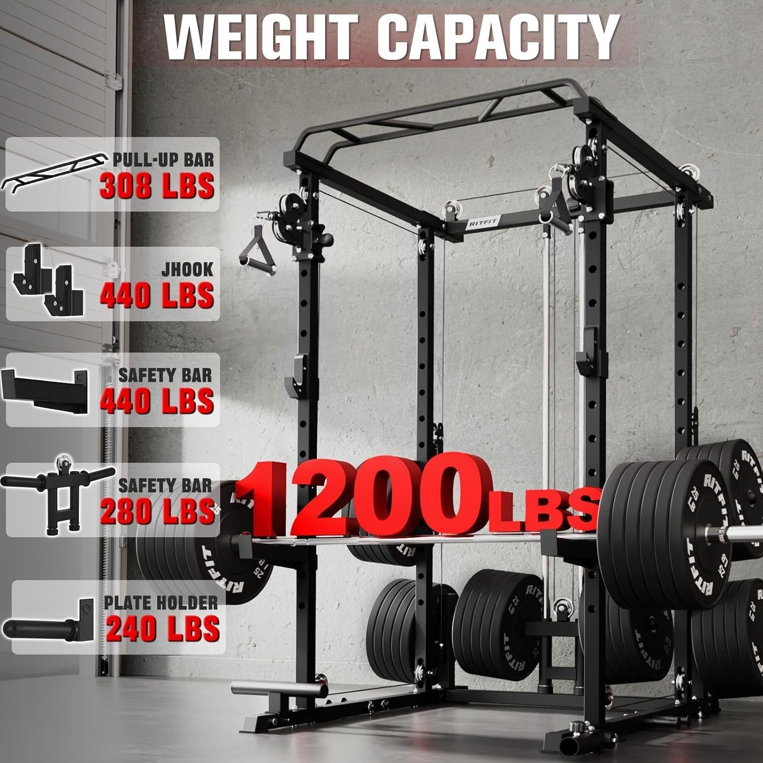 Premium Home Gym Bundle: 1200LBS Power Cage PPC03/P3 with Cable Crossover System, Adjustable Weight Bench, and Olympic Barbell Weight Set for Complete Full Body Training