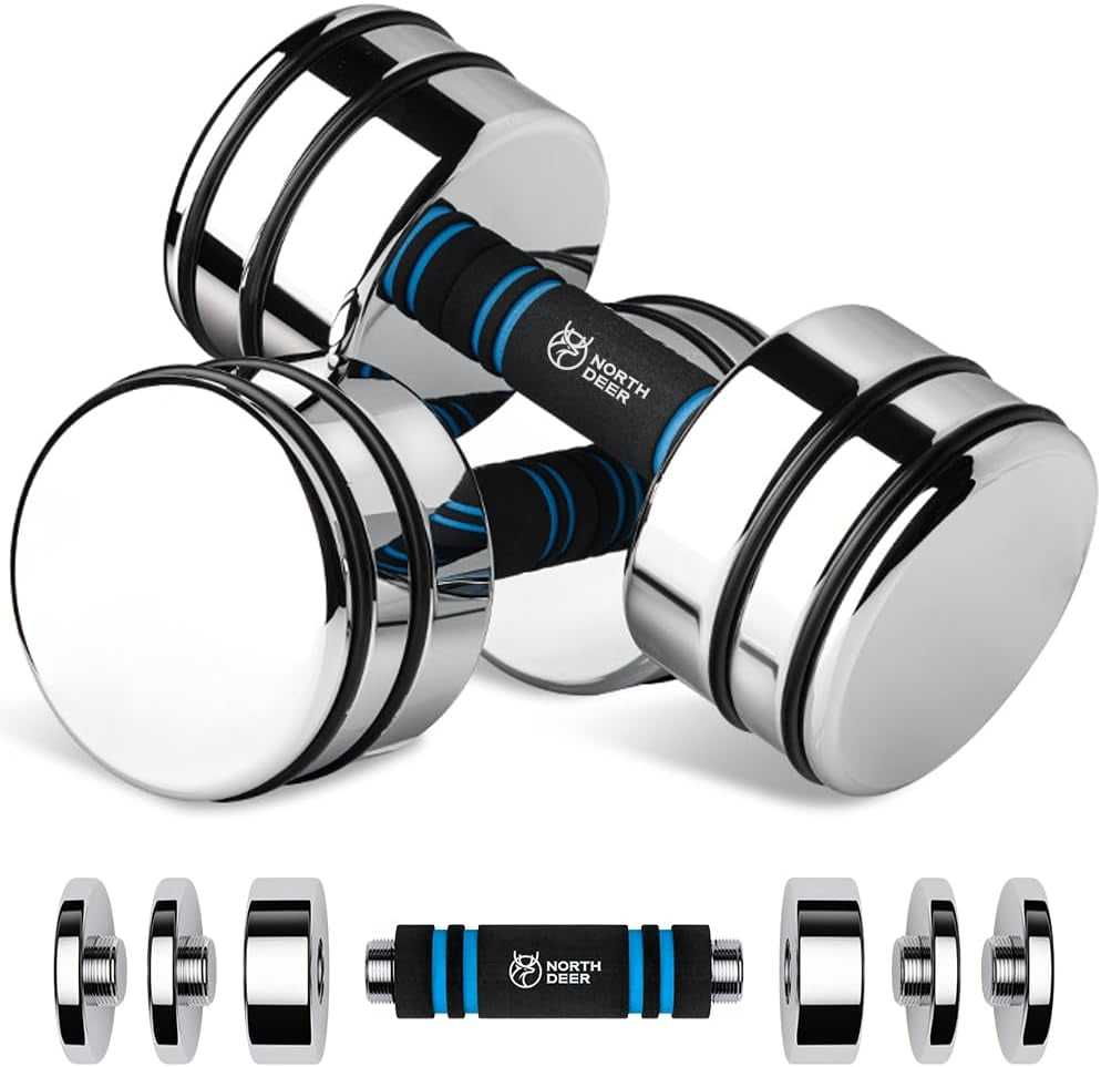 Adjustable Ultracompact Chrome Dumbbells with Foam Grips - Available in 5Lb, 10Lb, 15Lb, 20Lb, 30Lb, and 50Lb for Home Fitness Training