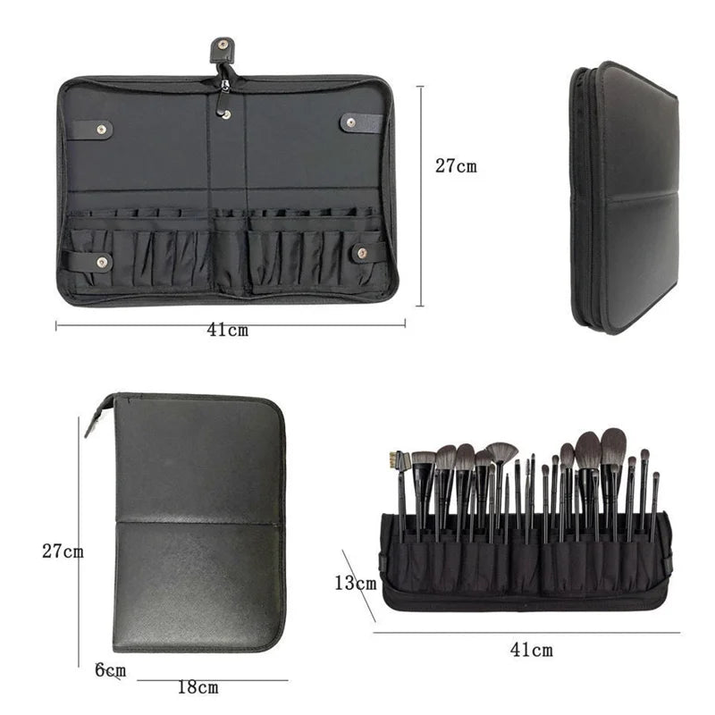 29-Hole Foldable Makeup Brush Organizer - Waterproof Nylon Cosmetic Storage Bag for Women