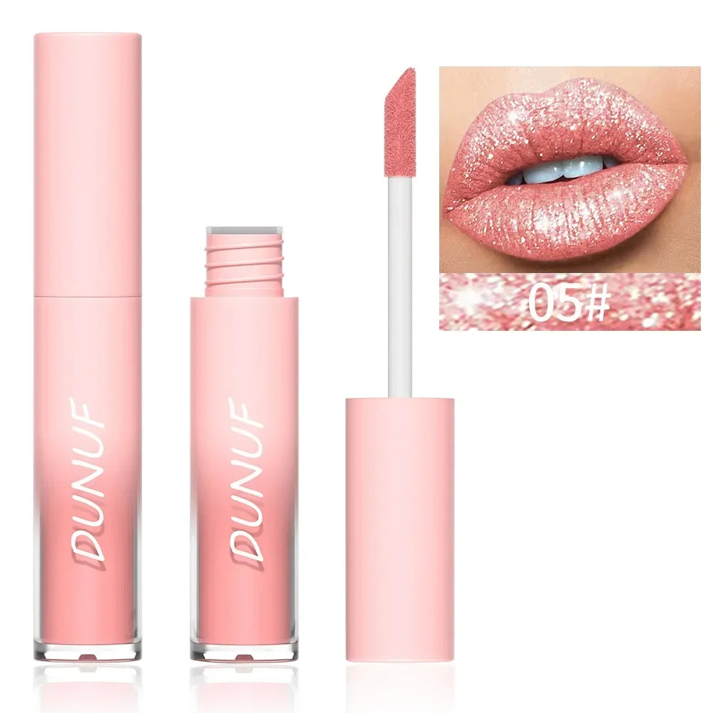 18-Color Metallic Waterproof Lip Gloss Set with Long-Lasting Matte and Shimmer Finishes for Women