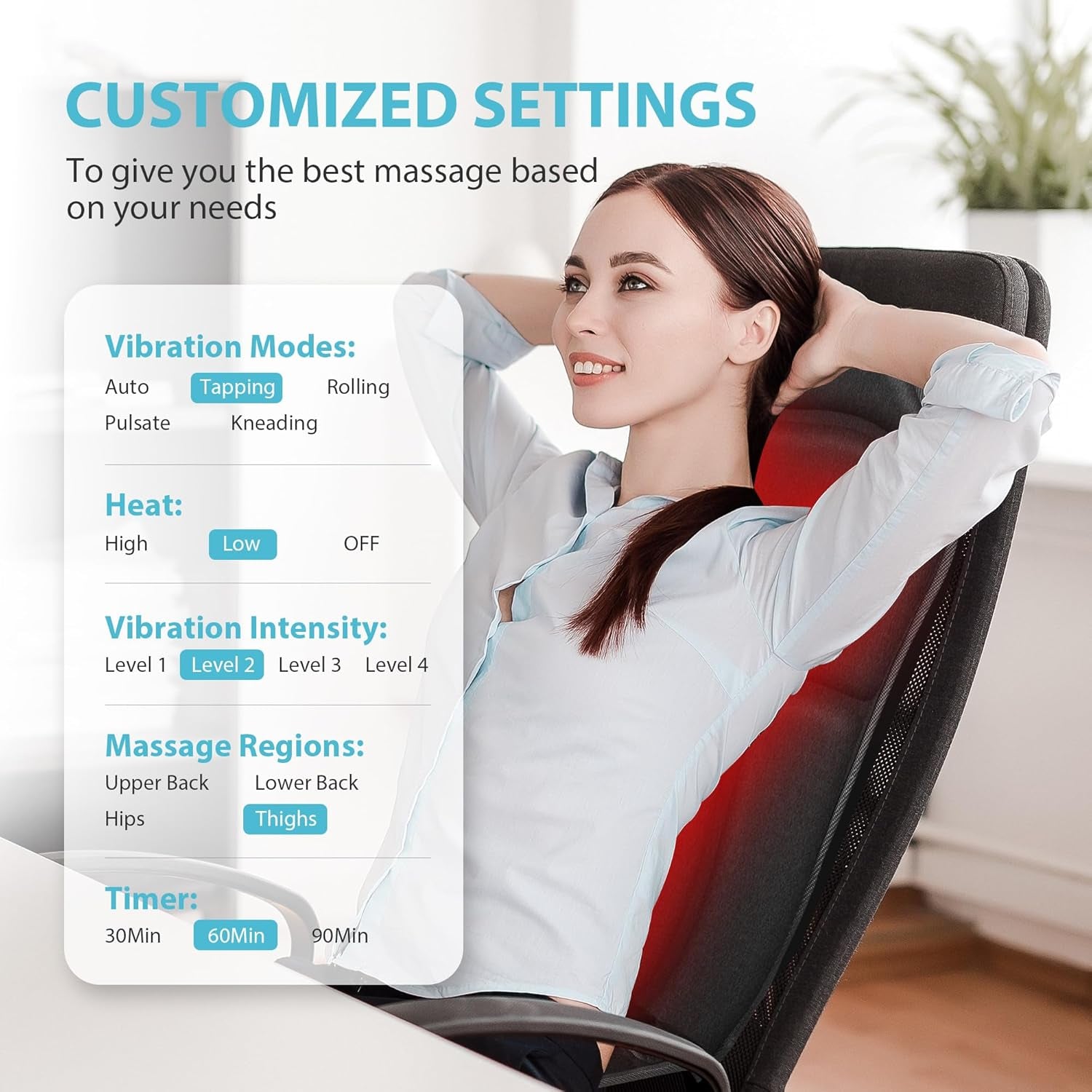 Back Massager Chair Pad, Back Massager with Heat, 5 Vibration Modes & 2 Heat Levels Massage Seat Cushion, Electric Massage Pad for Back Pain Relief, Fathers Day Dad Gifts for Men, Him, Mom, Women