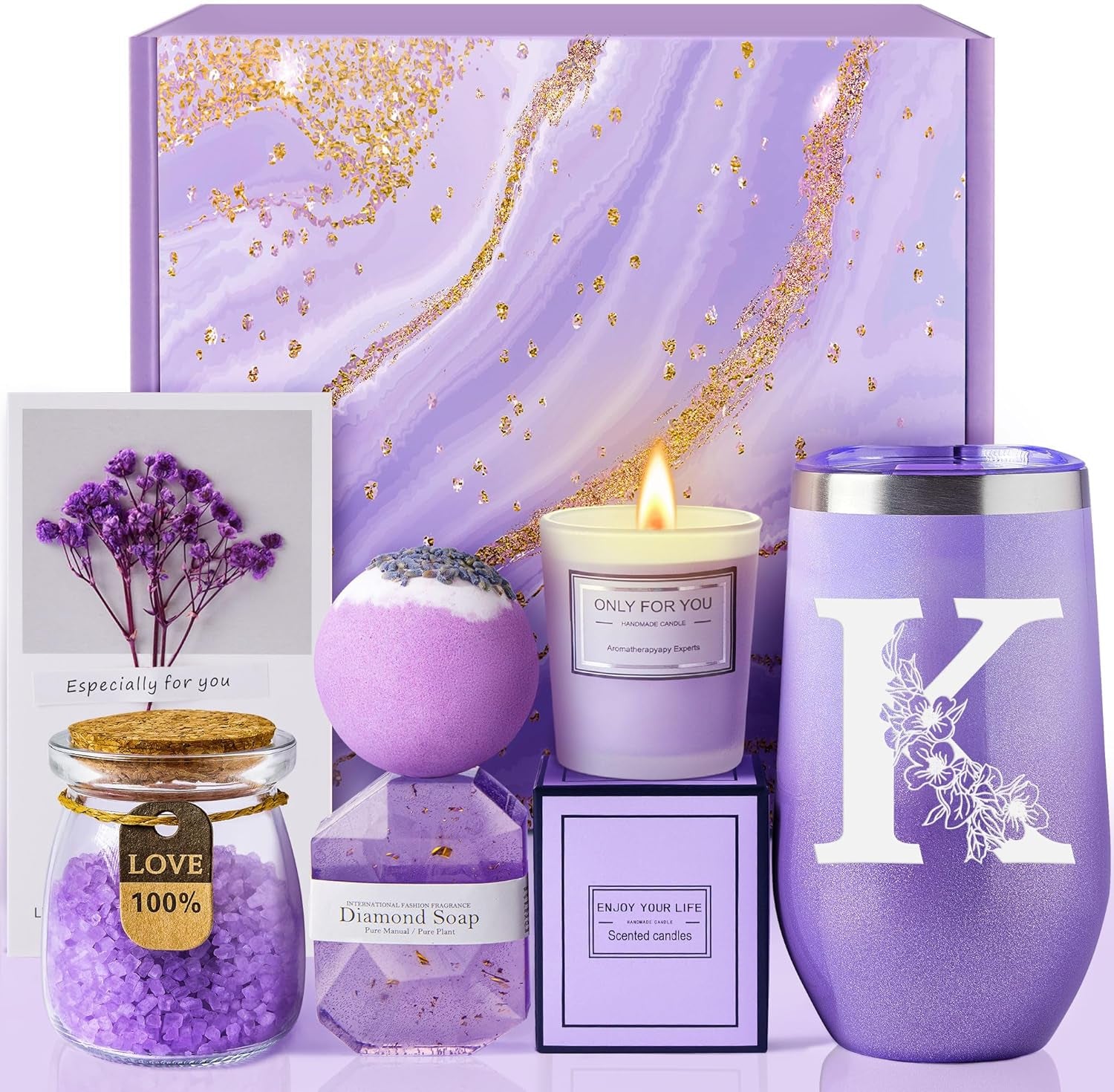 Lavender Spa Gift Basket Set (K) - Unique Gifts for Women: Ideal for Birthdays, Christmas, Valentine's Day, and Mother's Day