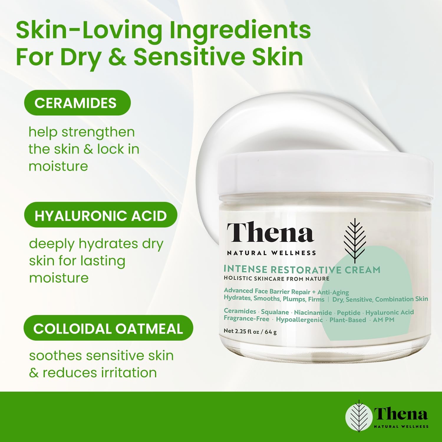Advanced Skin Barrier Repair Moisturizer for Dry Sensitive Skin with Ceramides, Niacinamide, Hyaluronic Acid, Squalane, and Anti-Aging Peptides - Fragrance-Free Hydration and Soothing Recovery