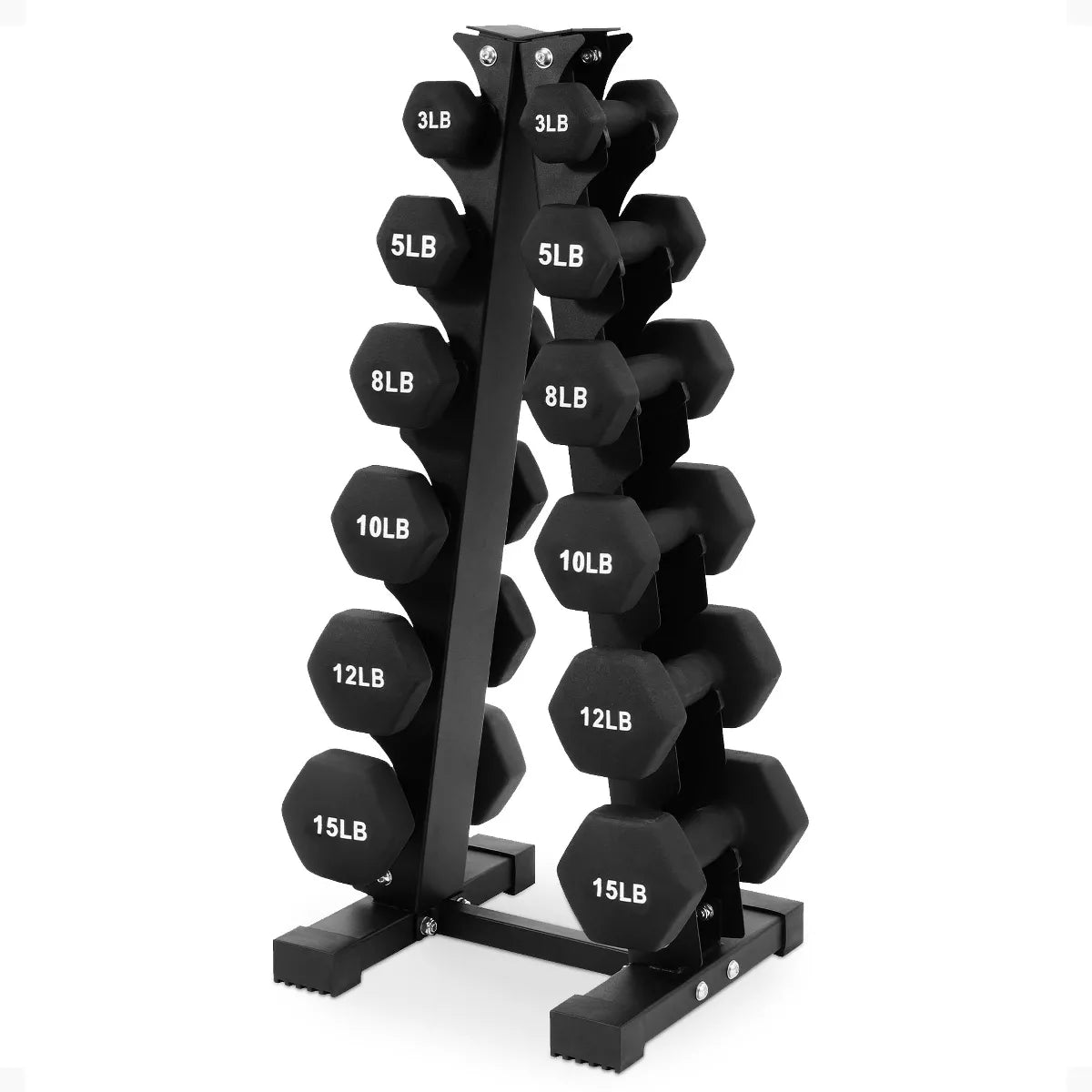 BalanceFrom 110-Pound Neoprene Coated Cast Iron Dumbbell Set with Stand, Includes 10 Pairs of Weights Ranging from 1 to 10 Pounds, Black