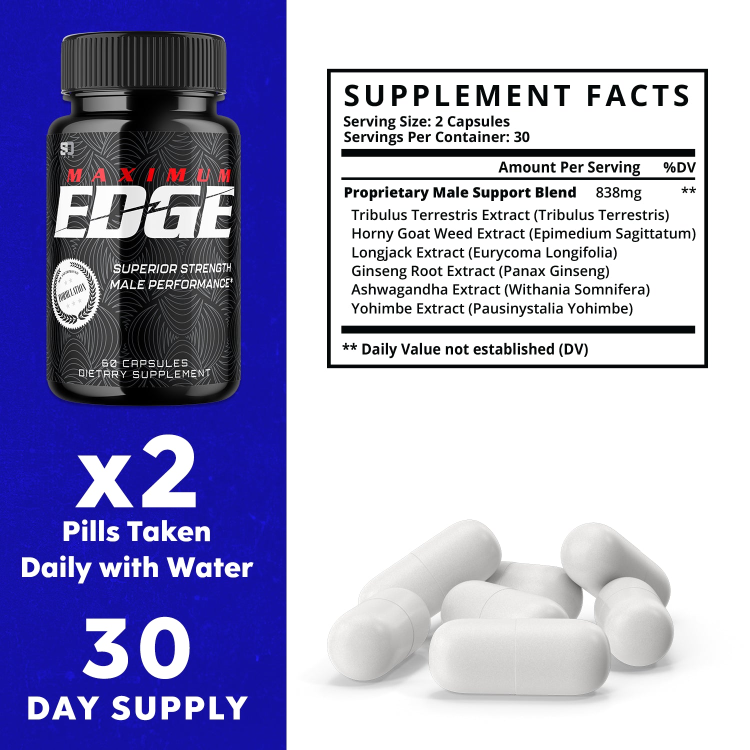 Maximum Edge Male Pills- Overall Wellness and Strength (5 Pack)