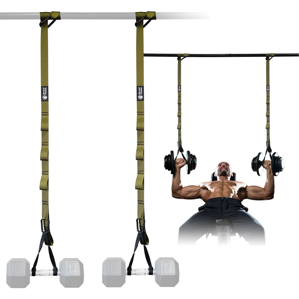 Adjustable Dumbbell Spotter Straps for Secure Barbell Rack Attachment and Chest Bench Press Safety