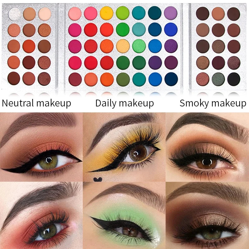 Boutique 65-Color Eye Shadow Palette - Shimmer, Matte, and Sequin Shades for Vibrant Stage Looks