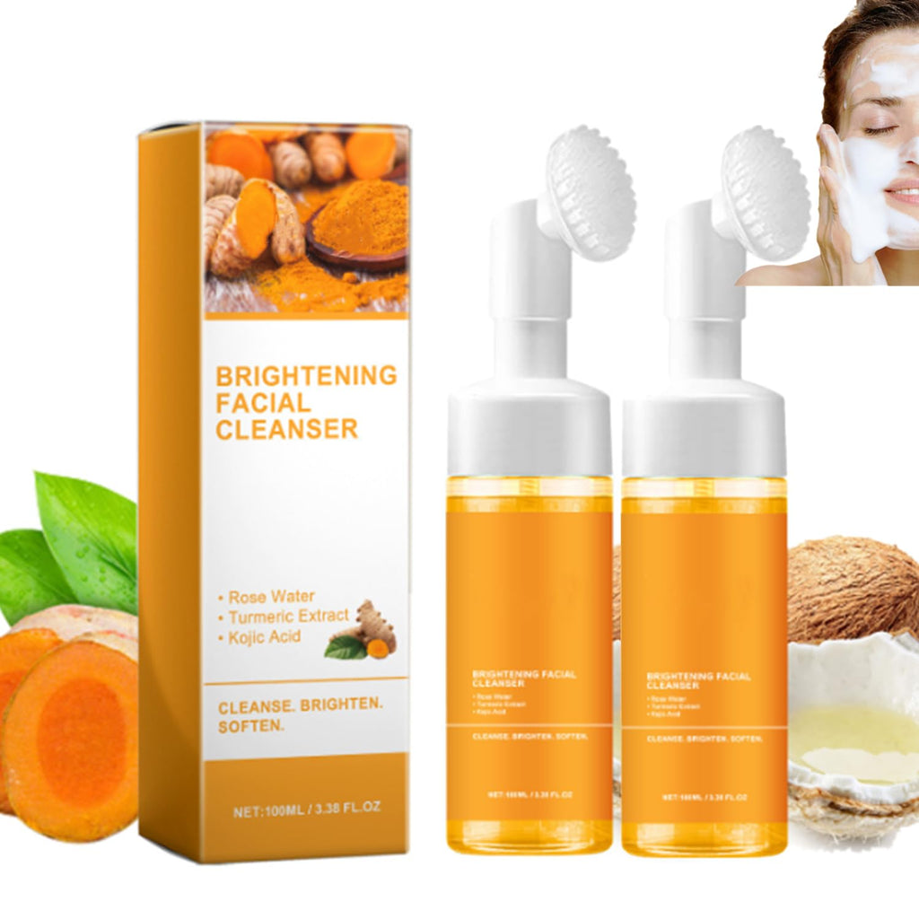Turmeric Foaming Facial Cleanser Set - Deep Cleansing and Brightening Face Wash with Brush (100ml)