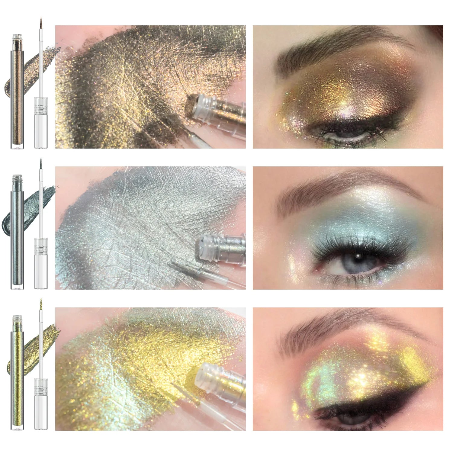 JUR MORNIER 3-Piece Duochrome Liquid Eyeshadow Set - High Pigment, Waterproof, Multi-Use Eyeliner, Highlighter, and Eye Shadow Glitter