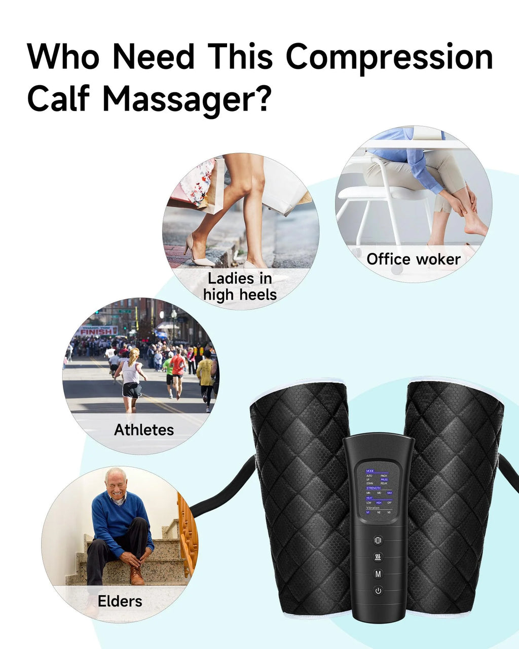 Leg Massager for Circulation, Leg Arm Calf Air Compression Massager with 6 Modes, 2 Heating Levels, 3 Intensities and Auto-Off