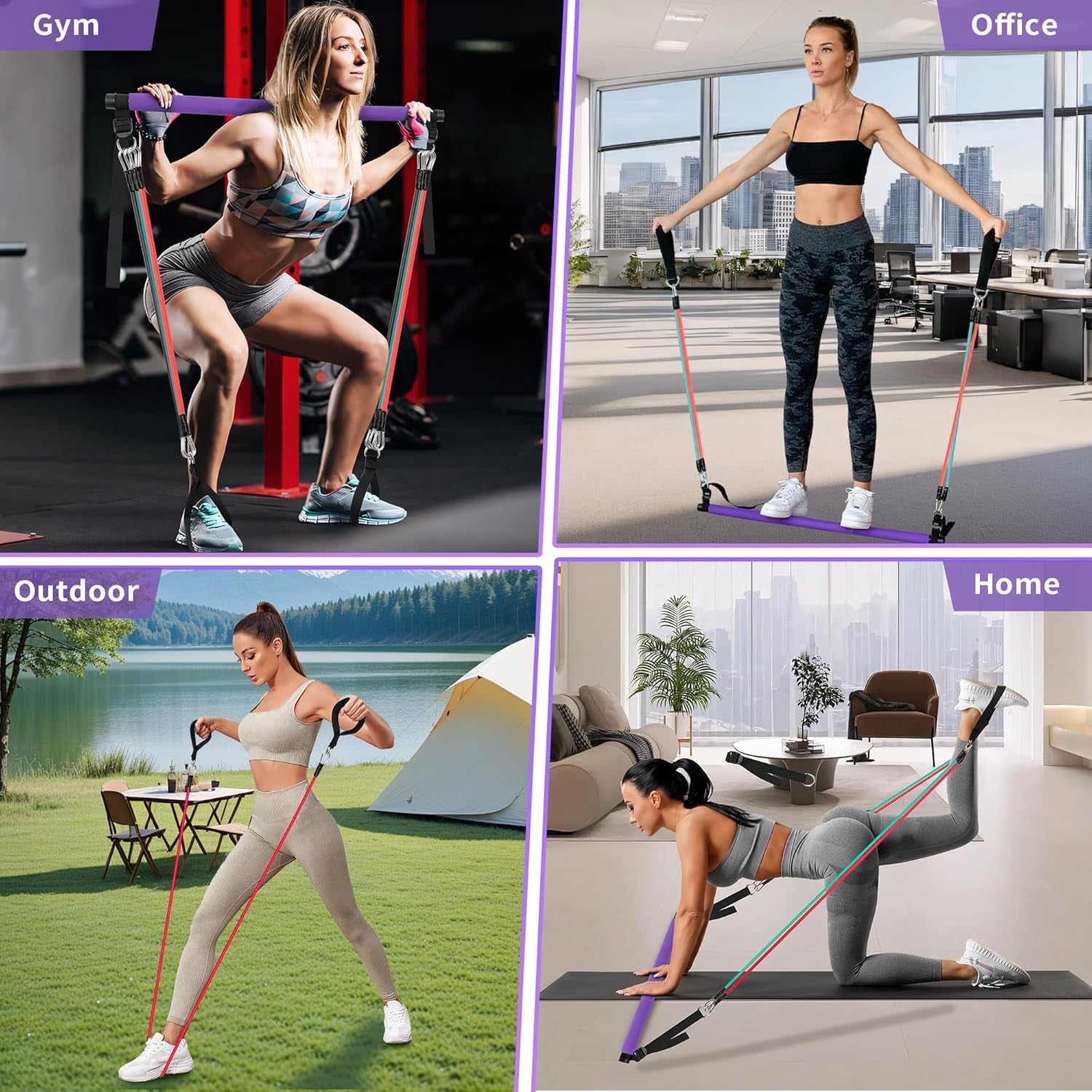 Portable Pilates Bar Kit with Resistance Bands - Complete Home Gym System for Full-Body Workouts - Includes Fitness Poster and Instructional Video