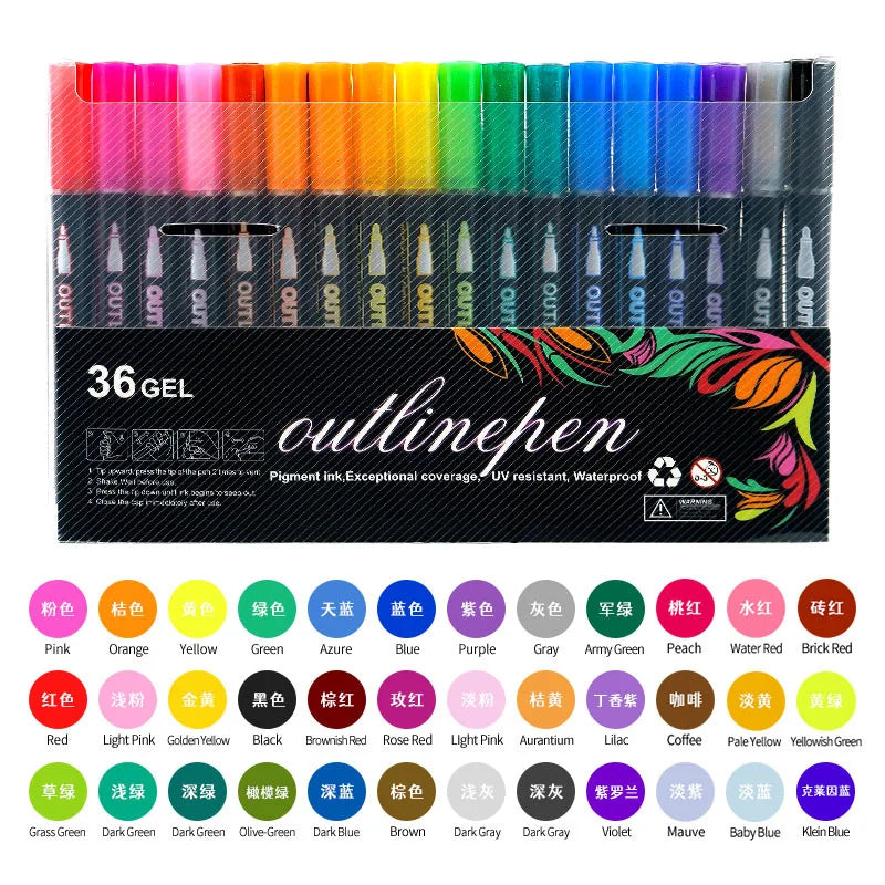 Double-Line Outline Pen Set - Available in 8 to 48 Colors, Fluorescent Metal Color Markers for DIY Projects and Creative Handbooks