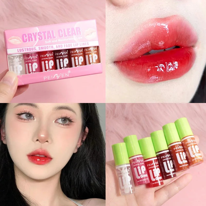6-Piece Moisturizing Lip Gloss Set - Transparent Lip Oil, Hydrating Lip Glaze, and Lip Plumper Liquid Lipstick for Enhanced Lip Care and Cosmetics