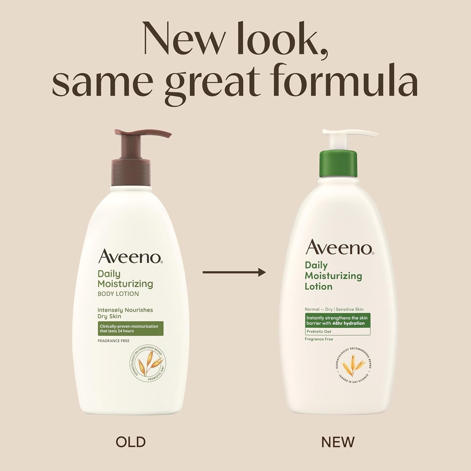 Aveeno Daily Moisturizing Body Lotion for Normal to Dry Skin, Moisturizer with Soothing Prebiotic Oat, Non Greasy, Non Comedogenic, Fragrance Free Body Lotion for Women & Men, 18 Fl Oz