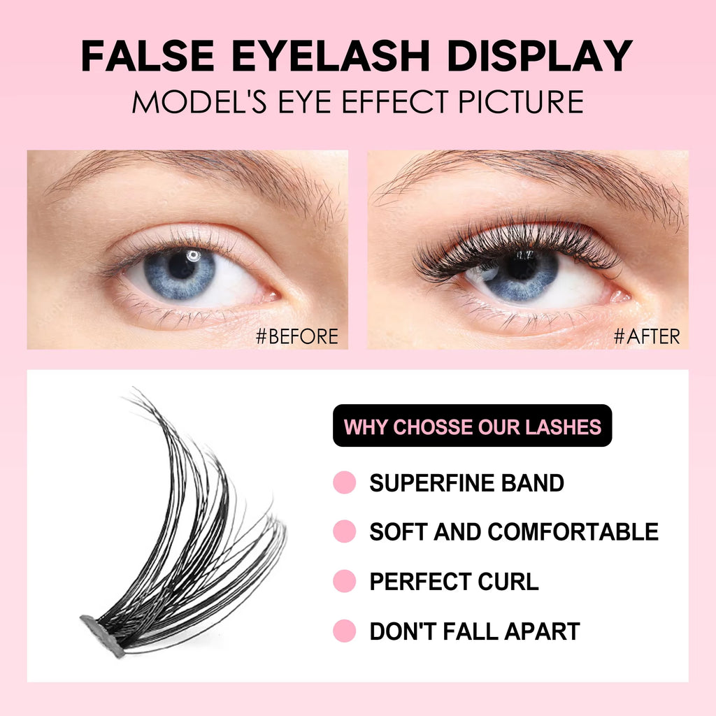 Professional DIY Eyelash Extension Kit - 200 PCS Cluster Lashes with Bonding and Sealing Tools for Optimal Application