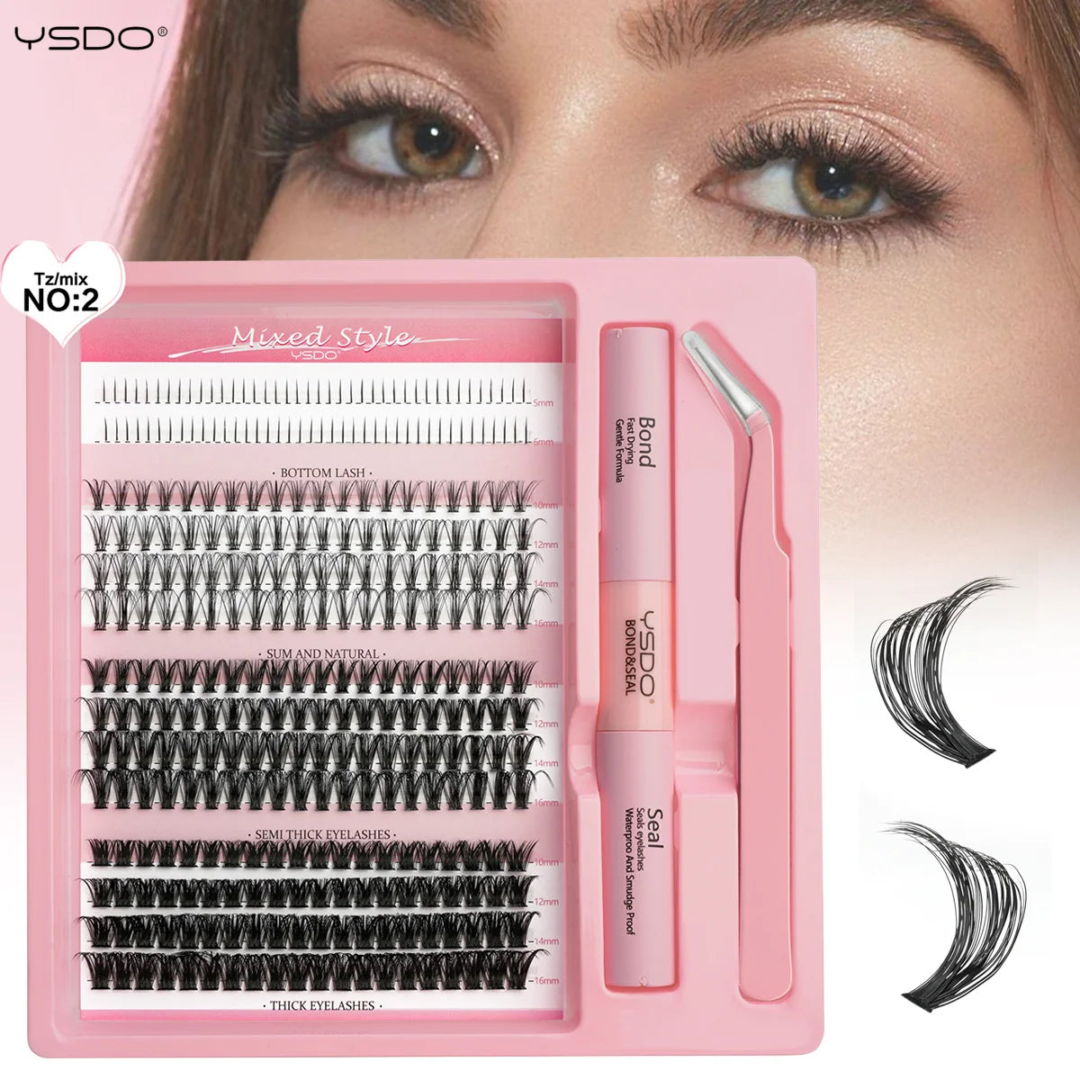 Lash Clusters Kit with Individual Lash Extension Adhesive, Sealant, Tweezers, and Multi-Type False Eyelashes Applicator for Professional Makeup Application