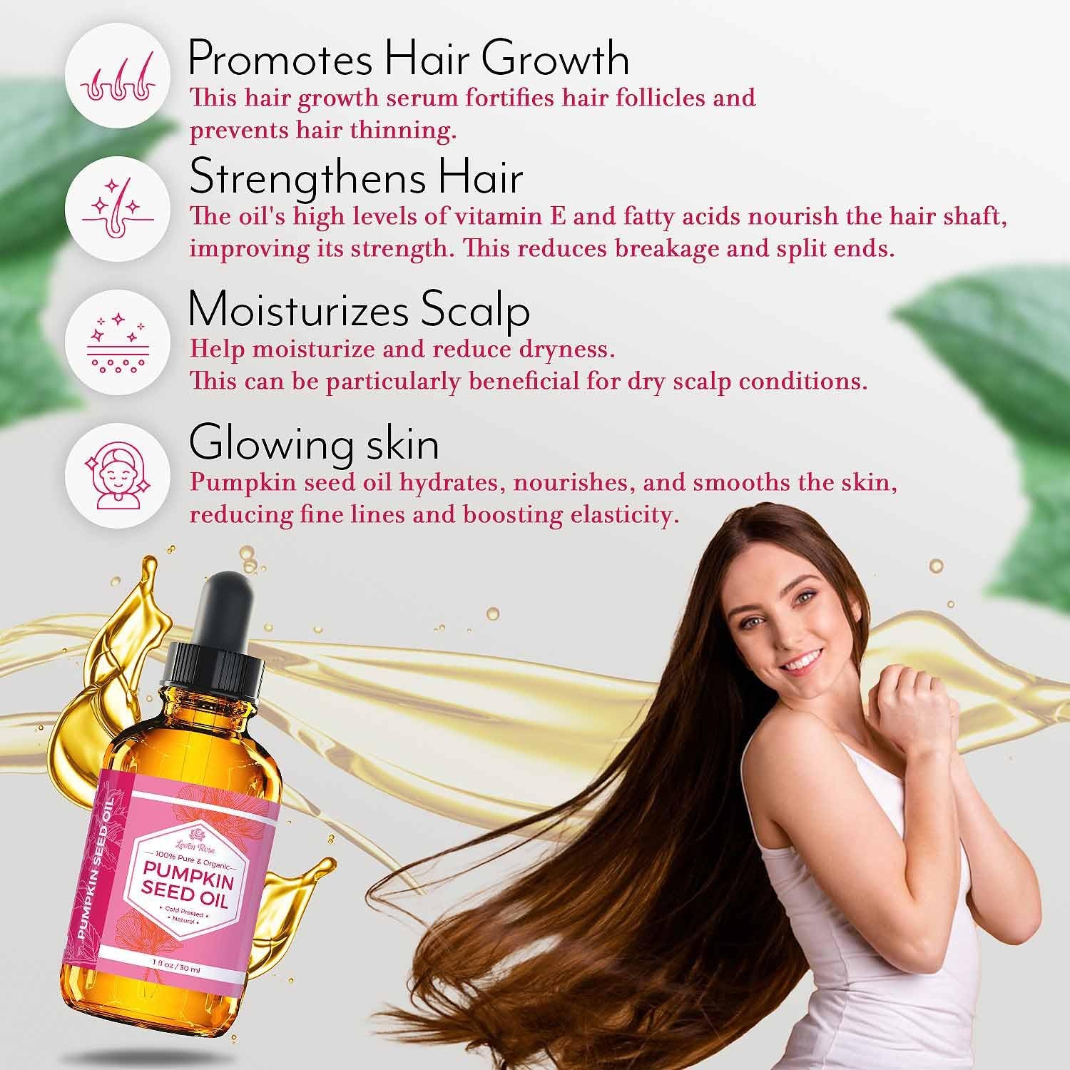 Pumpkin Seed Oil for Hair Growth - 2 Oz 100% Pure Natural Extract for Skin and Nails, Moisturizing Scalp and Dry Skin