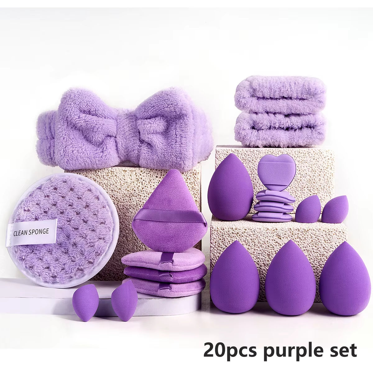 Professional Makeup Brush and Sponge Set with Brown Puff, Beauty Blender, Headband, and Wristband Remover Kit - Ideal Makeup Tools Gift, 20/40 Count