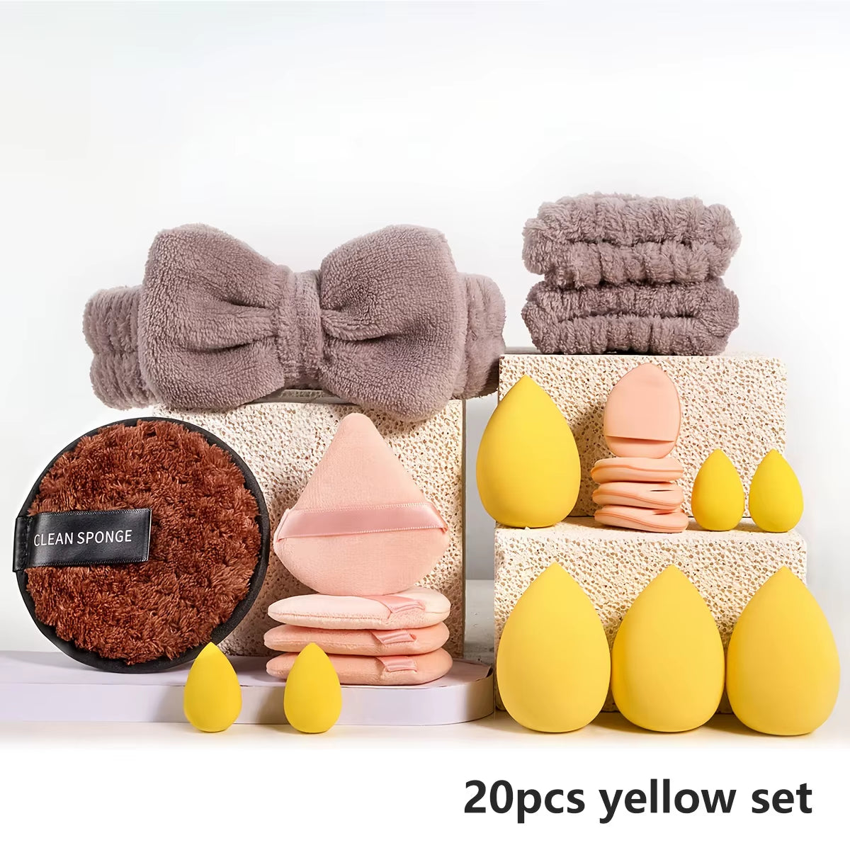 Professional Makeup Brush and Sponge Set with Brown Puff, Beauty Blender, Headband, and Wristband Remover Kit - Ideal Makeup Tools Gift, 20/40 Count