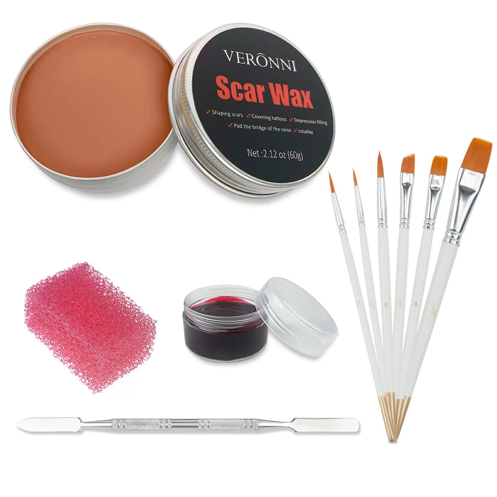 Professional SFX Makeup Kit - 12 Color Face and Body Paint, Oil-Based Special Effects for Halloween, Wound and Scar Wax, Fake Scab, Blood, and Spatula Included