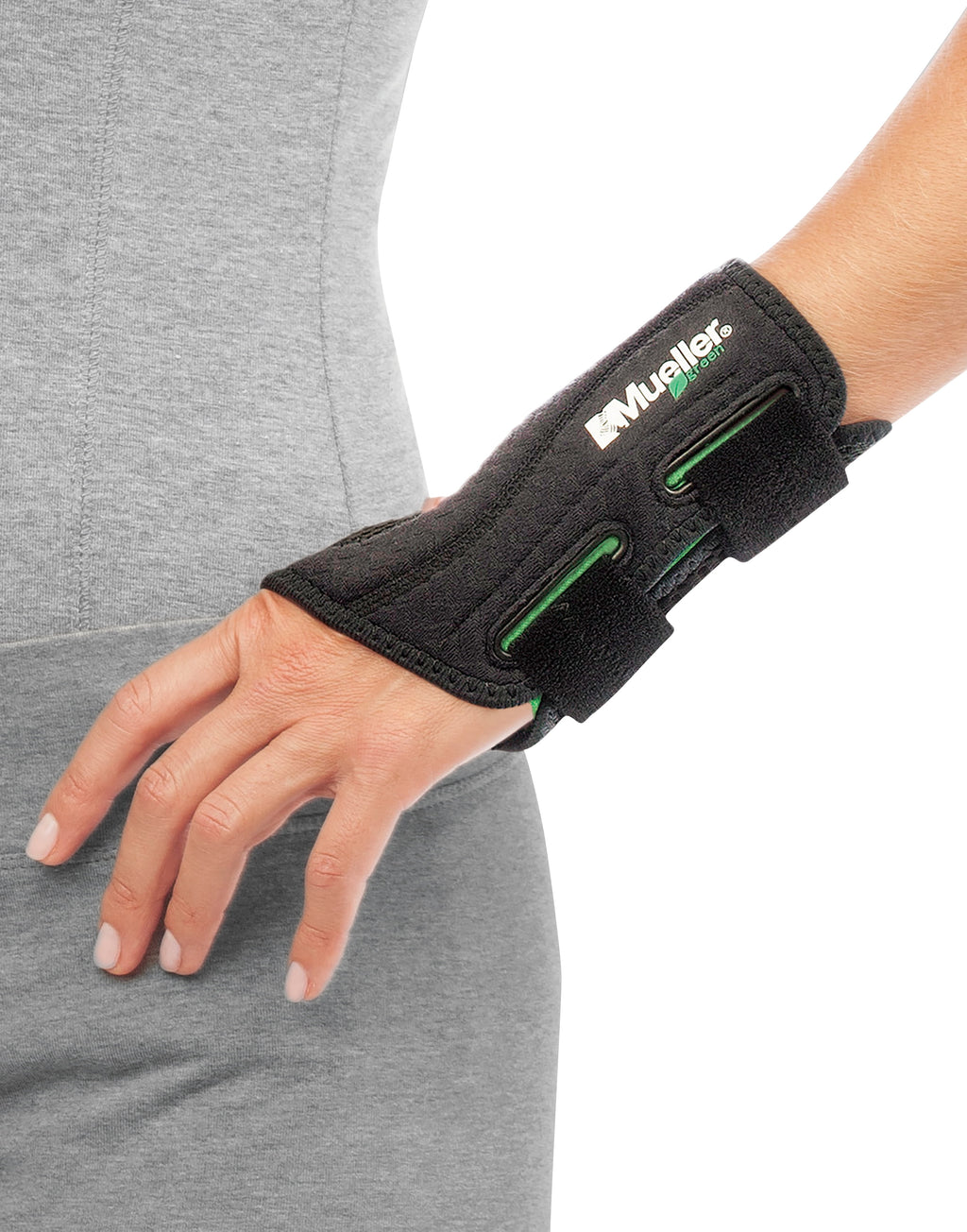 Green Fitted Wrist Brace, Left Hand, Unisex, One Size Fits Most, Black