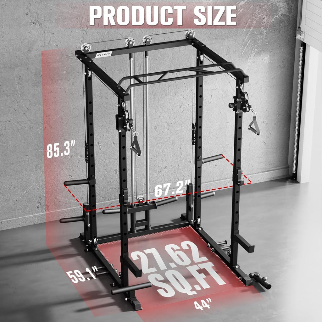 Premium Home Gym Bundle: 1200LBS Power Cage PPC03/P3 with Cable Crossover System, Adjustable Weight Bench, and Olympic Barbell Weight Set for Complete Full Body Training