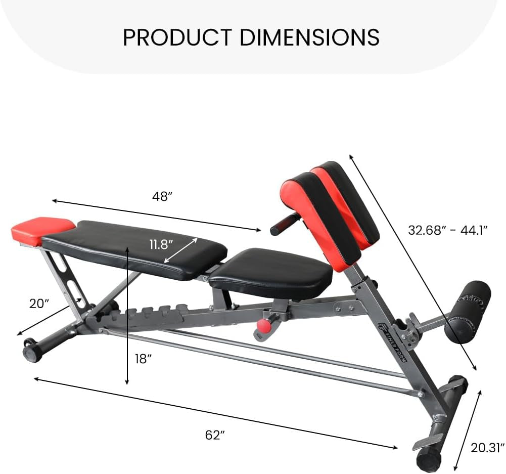 Comprehensive FID Weight Bench for Full-Body Workouts – Hyper Back Extension, Roman Chair, Adjustable Ab Sit-Up, Incline/Decline, and Flat Bench Functions