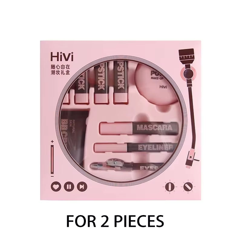 Women's Christmas Makeup Collection: 9 Lipsticks, Pressed Powder, BB Cream, Eyebrow Pencil, Mascara, and Eyeliner Set for Women and Girls