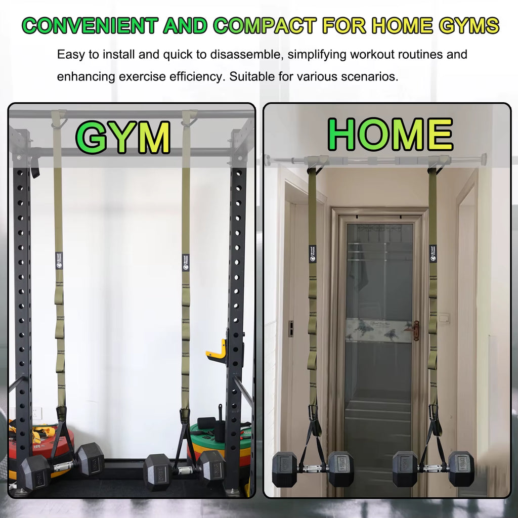 Adjustable Dumbbell Spotter Straps for Secure Barbell Rack Attachment and Chest Bench Press Safety
