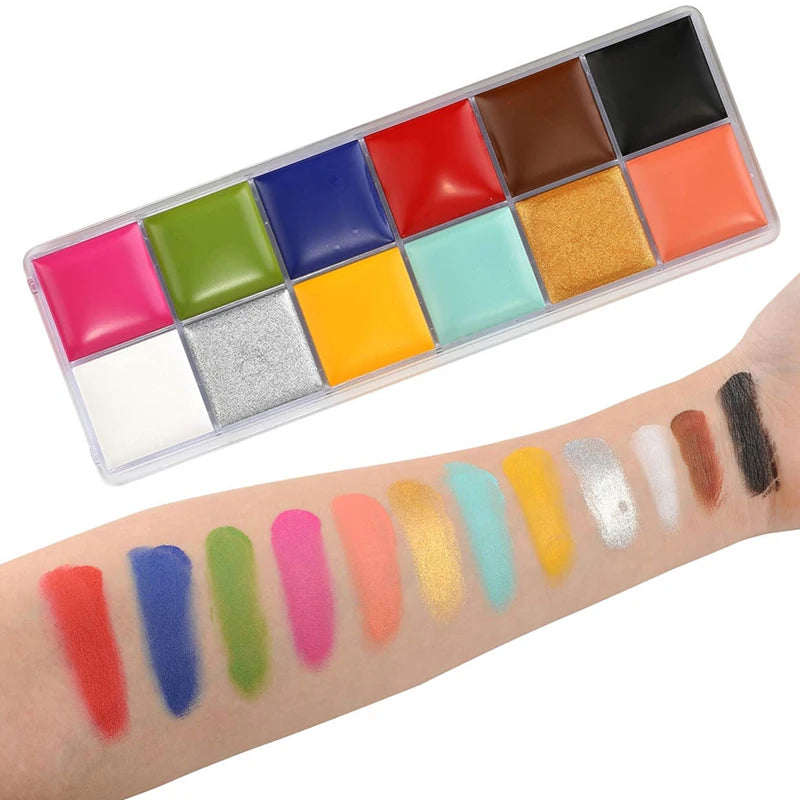 Professional SFX Makeup Kit - 12 Color Face and Body Paint, Oil-Based Special Effects for Halloween, Wound and Scar Wax, Fake Scab, Blood, and Spatula Included
