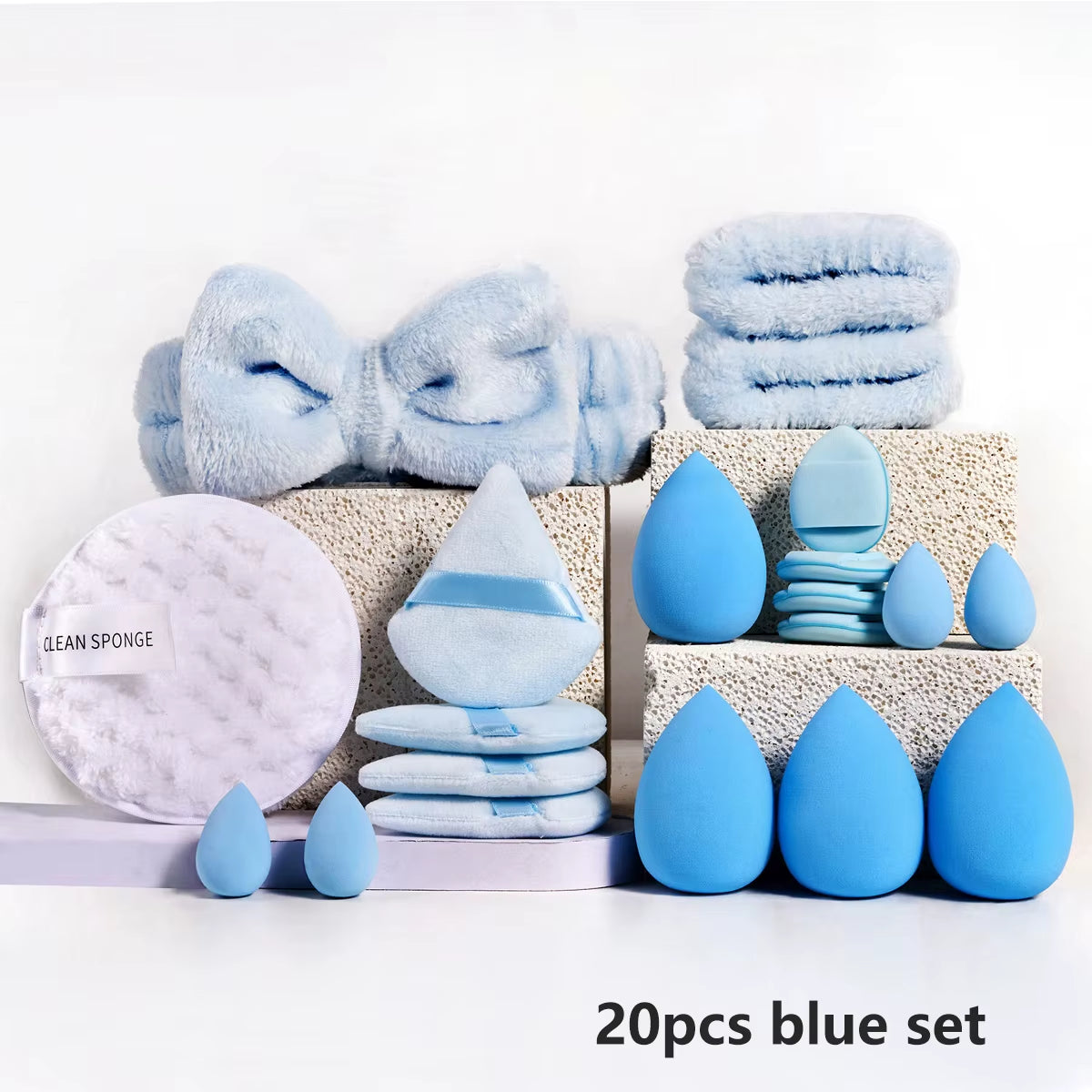 Professional Makeup Brush and Sponge Set with Brown Puff, Beauty Blender, Headband, and Wristband Remover Kit - Ideal Makeup Tools Gift, 20/40 Count