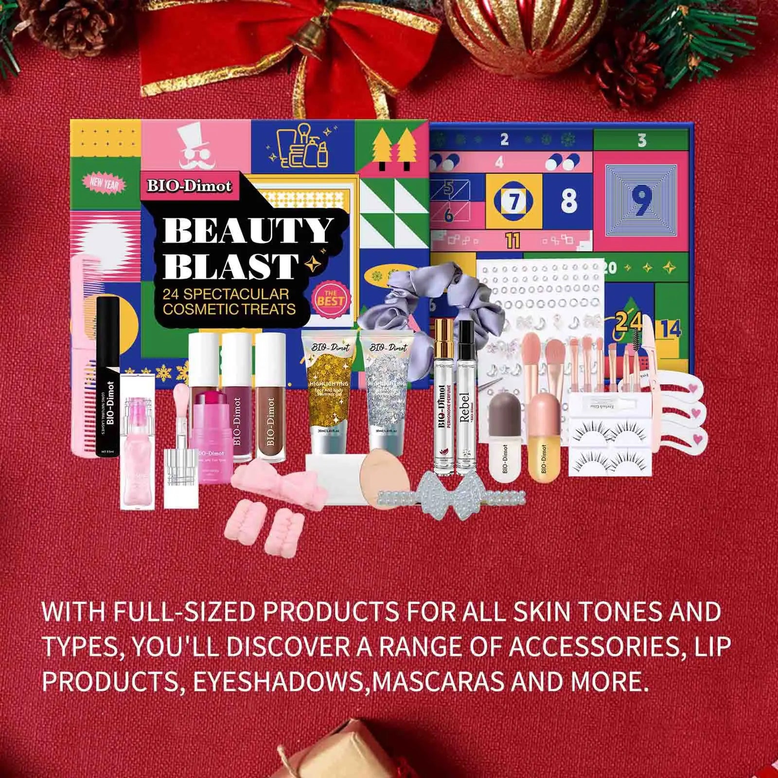2025 Christmas Countdown Calendar Gift Box - 24-Piece Makeup Set Advent Calendar for Beauty Surprises