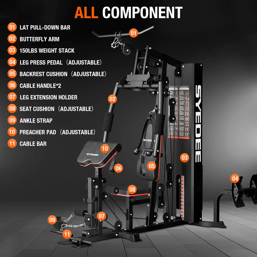 Home Gym Station with 150 lbs Weight Stack - Complete Full-Body Training Equipment