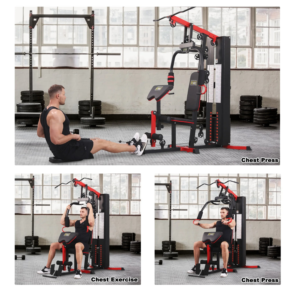 LX750 Multifunctional Home Gym System with 122.5 lbs Weight Stack and Installation Video, Shipped in Five Boxes