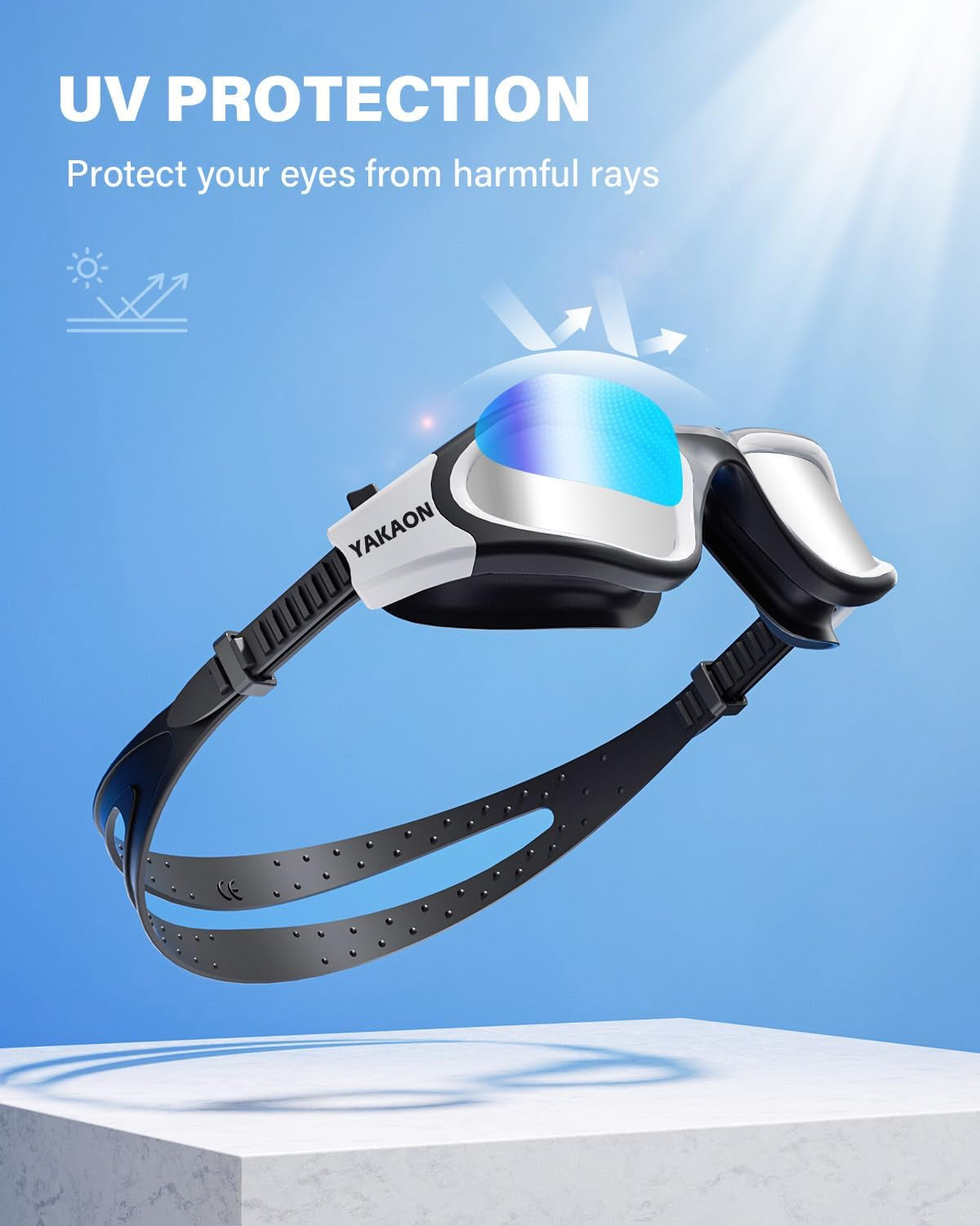 Premium Adult Swimming Goggles with UV Protection, Anti-Glare, Anti-Fog, Anti-Leak Design, and Silicone Strap - Clear/Polarized Lenses